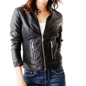 GUESS, Lex - Faux Leather / Jacket / Quilted stretch sides / Black sz. S
